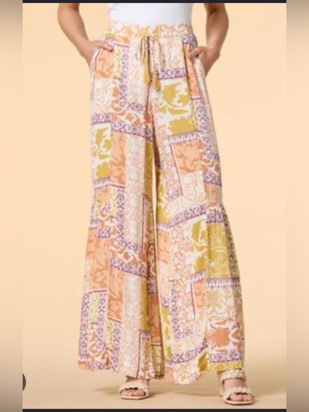 Rewash Floral Patchwork Wide Leg Palazzo Pants